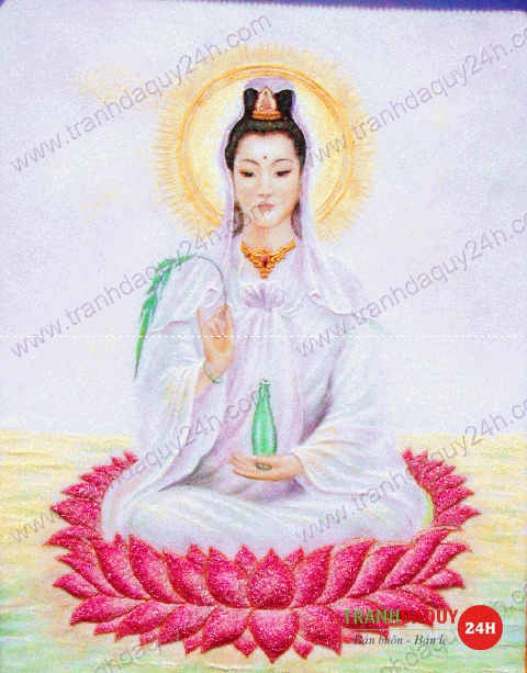 Tranh đá quý quan âm bồ tát T338