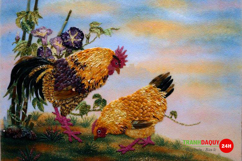 Tranh đá quý đôi trống mái N282