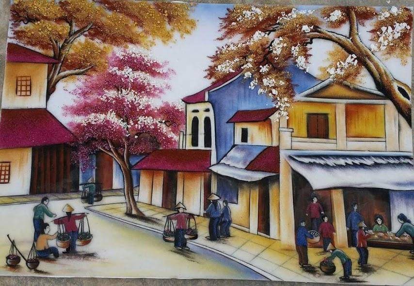 tranh đá quý phố cổ V107