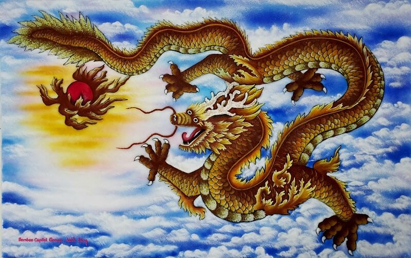 Tranh đá quý rồng nhả ngọc V48