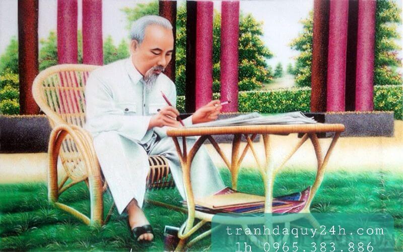 Tranh đá quý bác hồ ngồi ghế mây V89