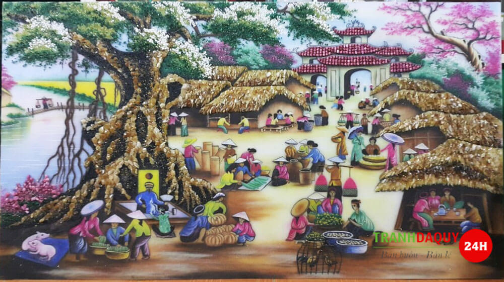 Tranh đá quý chợ quê TUYỆT ĐẸP T159