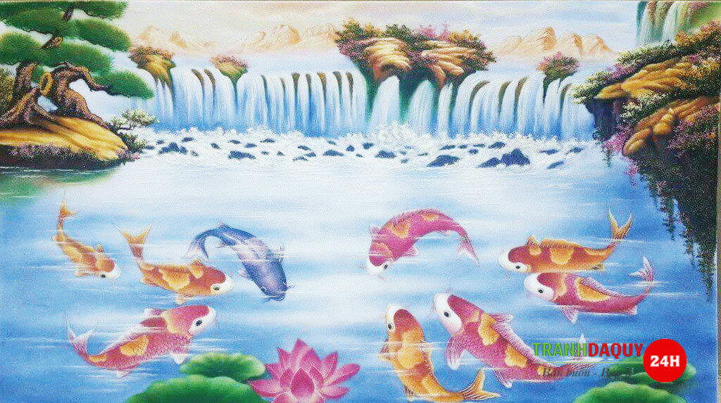 Tranh đá quý cá chép TUYỆT ĐẸP V190
