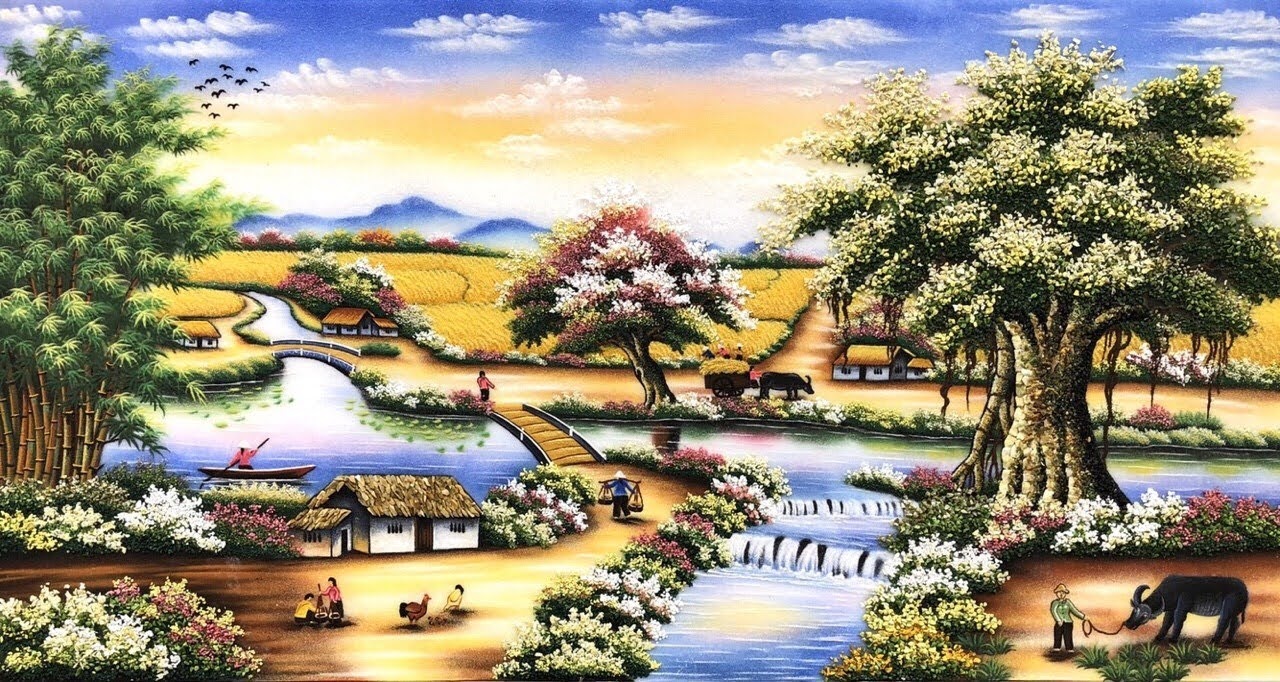 Tranh đá quý làng quê T55