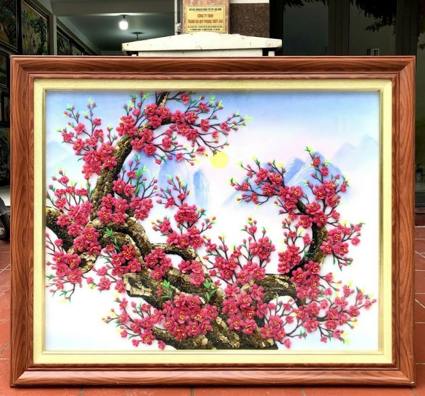 Tranh đá quý hoa đào thế chữ Tâm T65