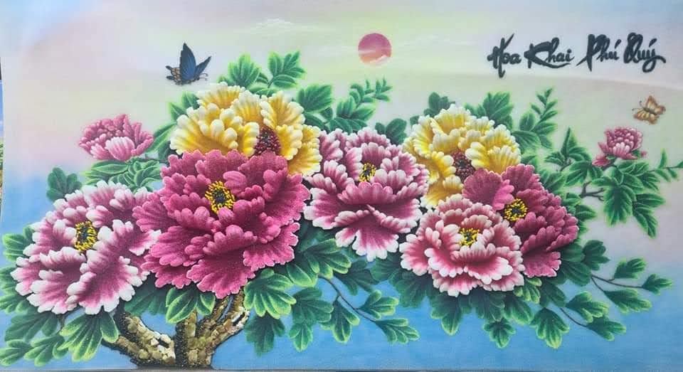 Tranh đá quý hoa mẫu đơn TUYỆT ĐẸP T175
