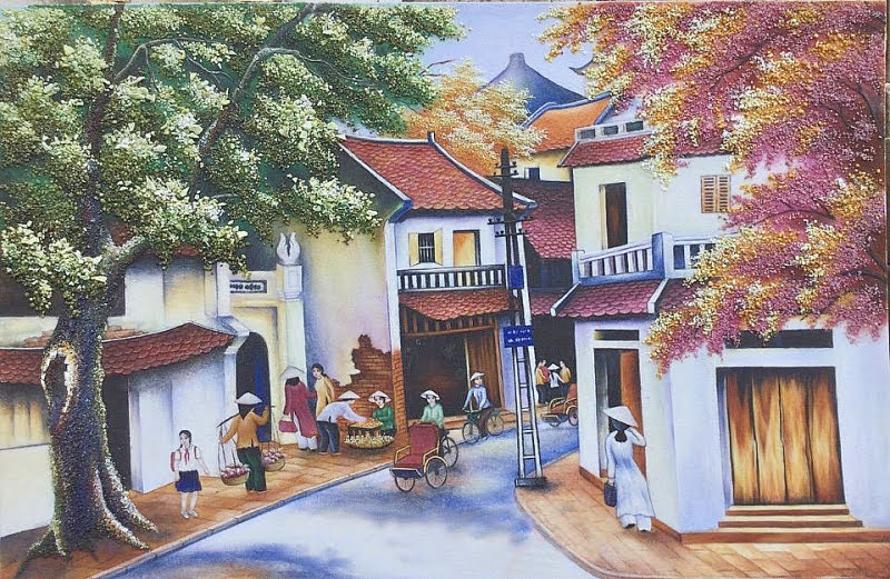 Tranh đá quý phố cổ hà nội V134