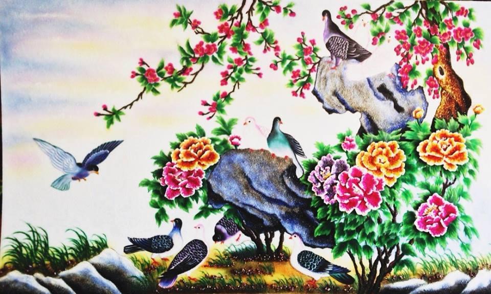 Tranh chim bồ câu N155