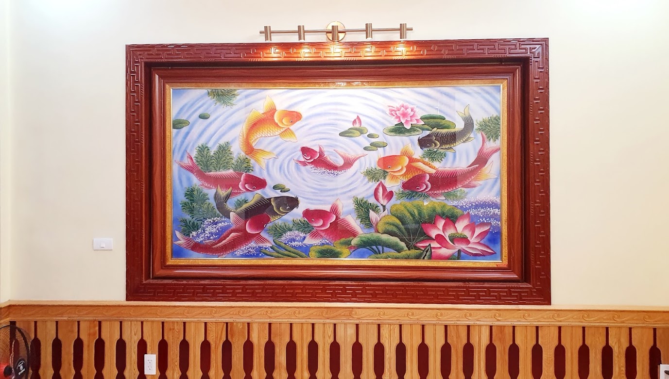 Tranh đá quý cửu ngư quần hội TUYỆT ĐẸP  T222