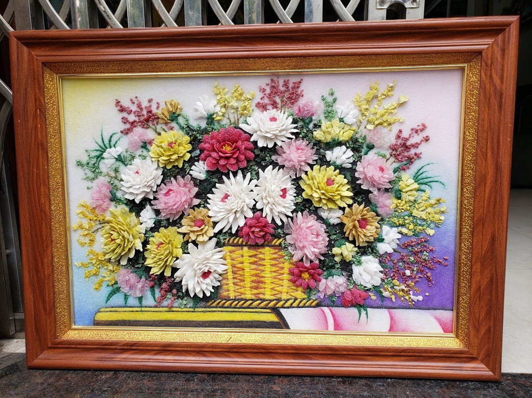 Tranh đá quý giỏ hoa cúc vàng tuyệt đẹp T225