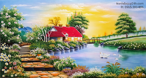 Tranh đá quý ngôi nhà hạnh phúc T266