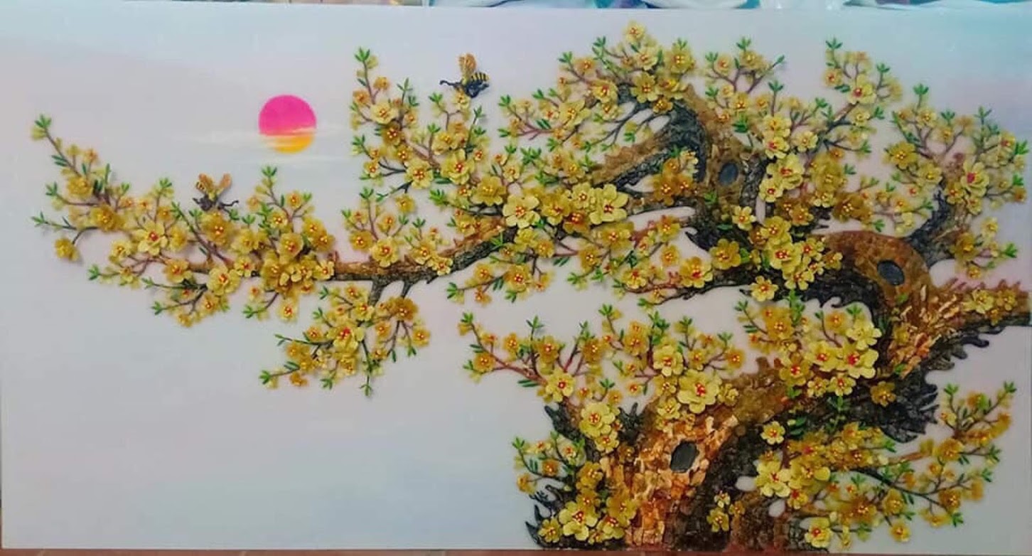 Tranh đá quý hoa mai vàng T49