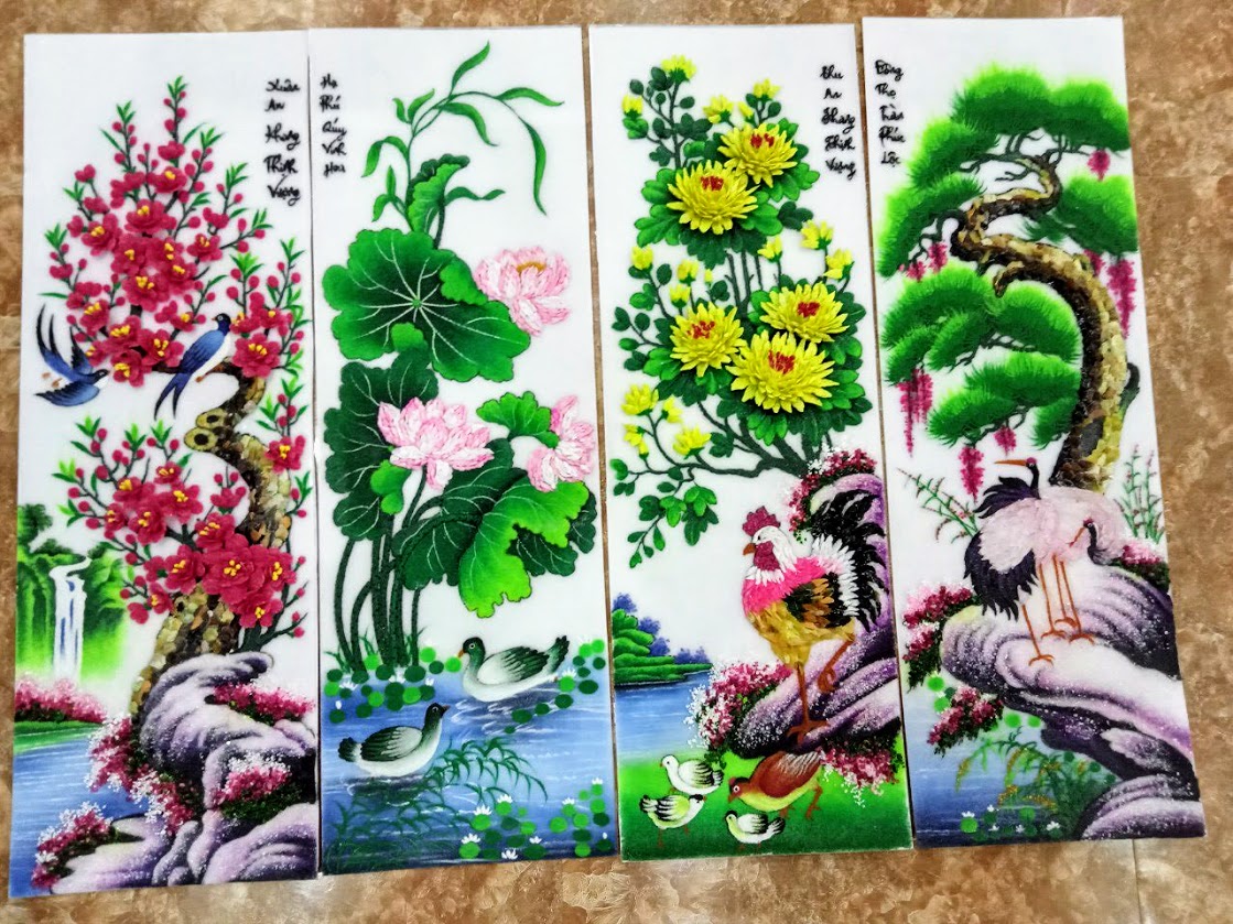 Tranh đá quý xuân hạ thu đông V106