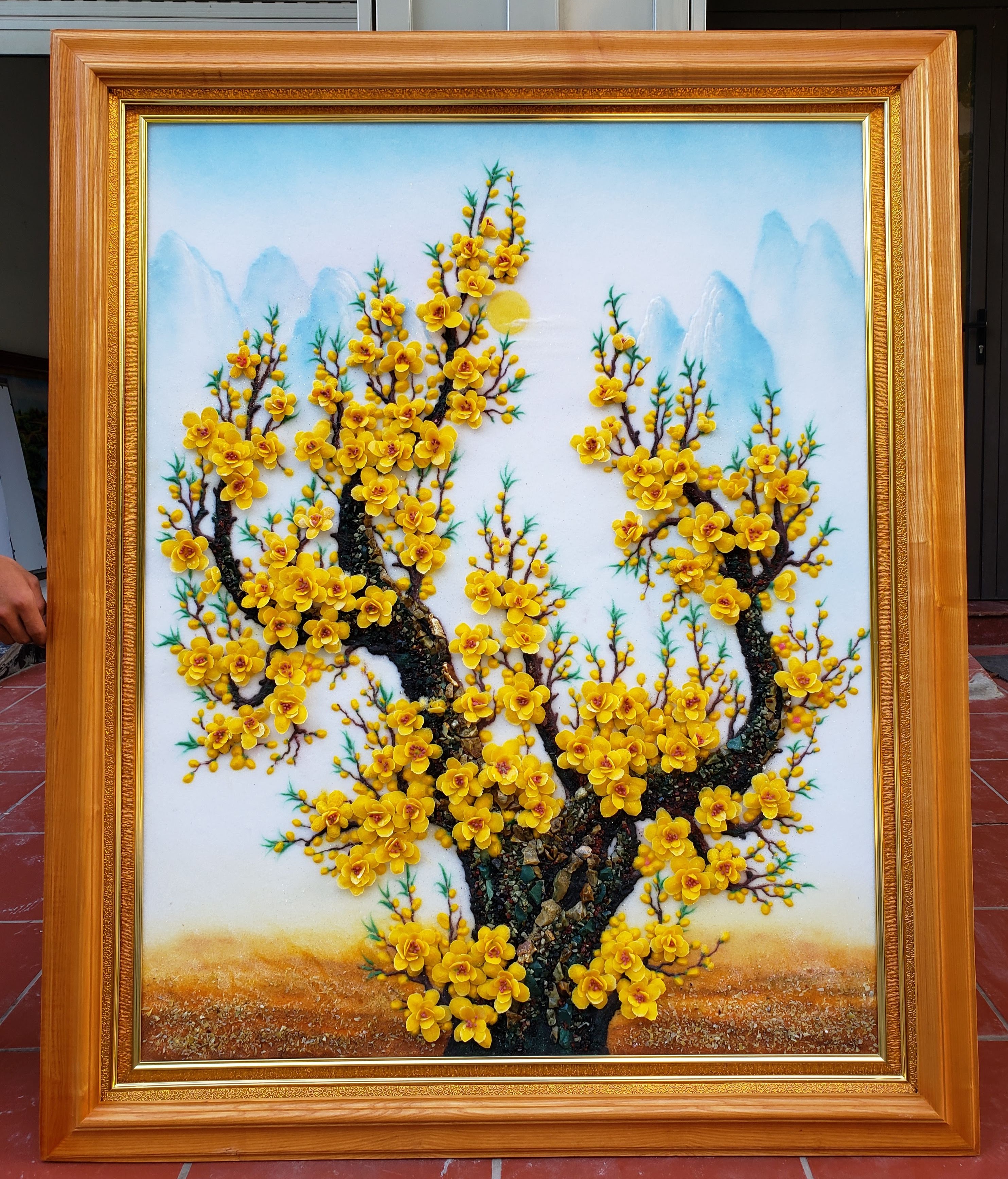 Tranh đá quý hoa mai vàng