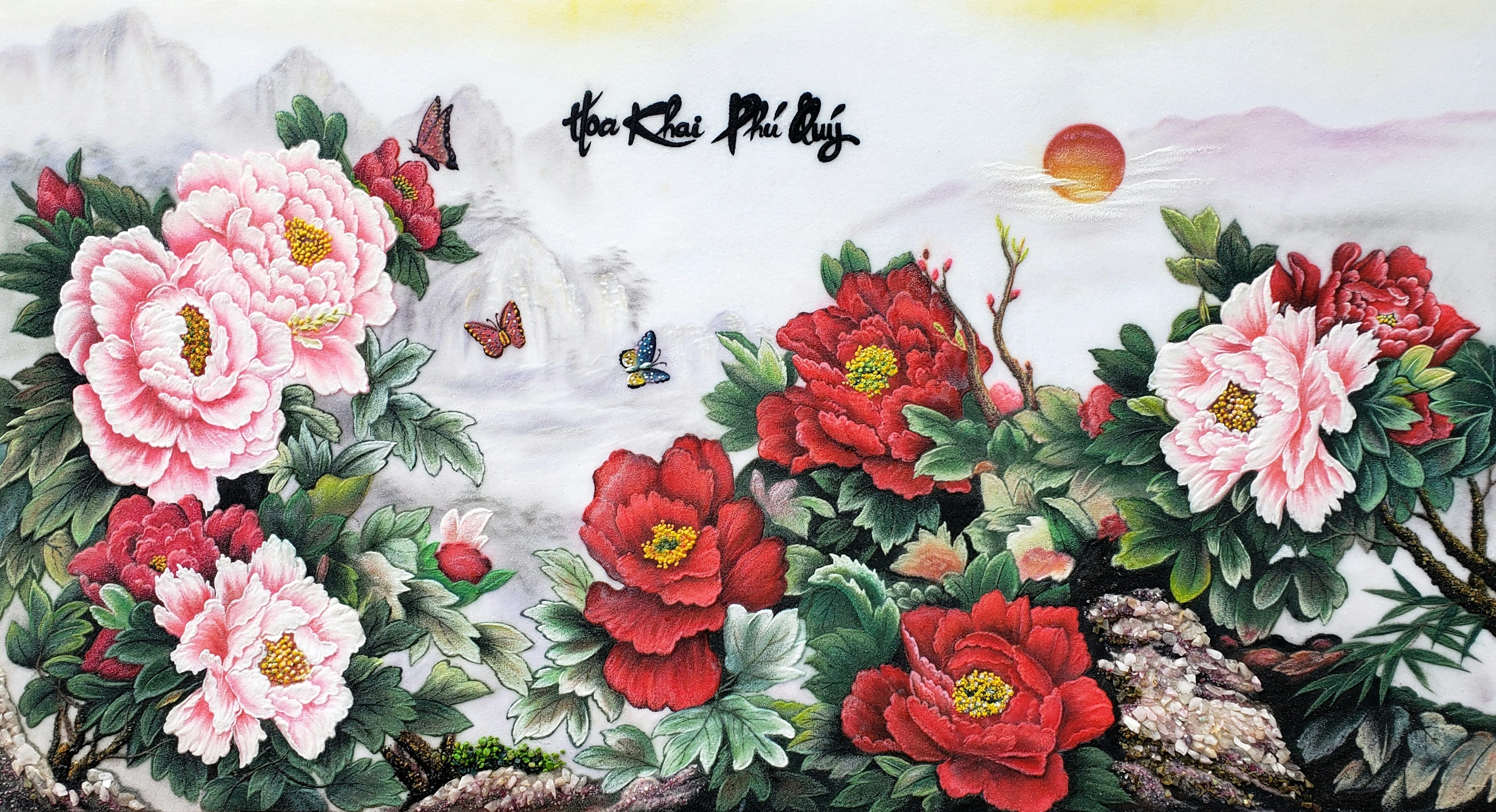 Tranh Đá Qúy Hoa Mẫu Đơn