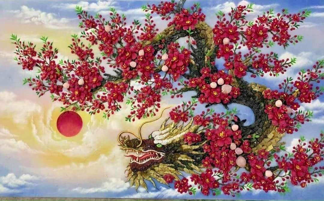 Tranh đá quý ĐÀO LONG CHÂU