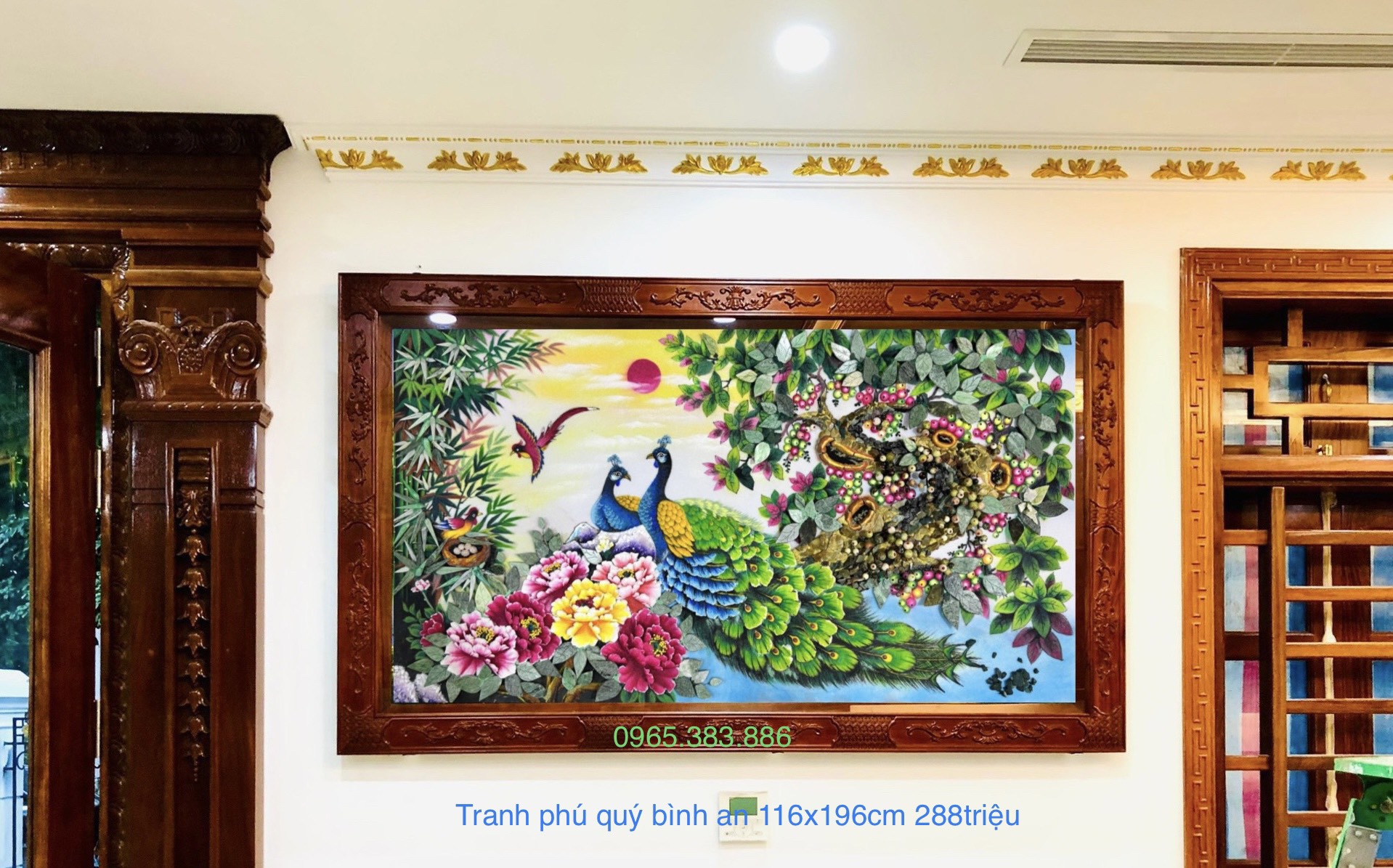 Tranh PHÚ QUÝ BÌNH AN bằng đá ngọc quý đính kim cương tuyệt đỉnh PQ-102