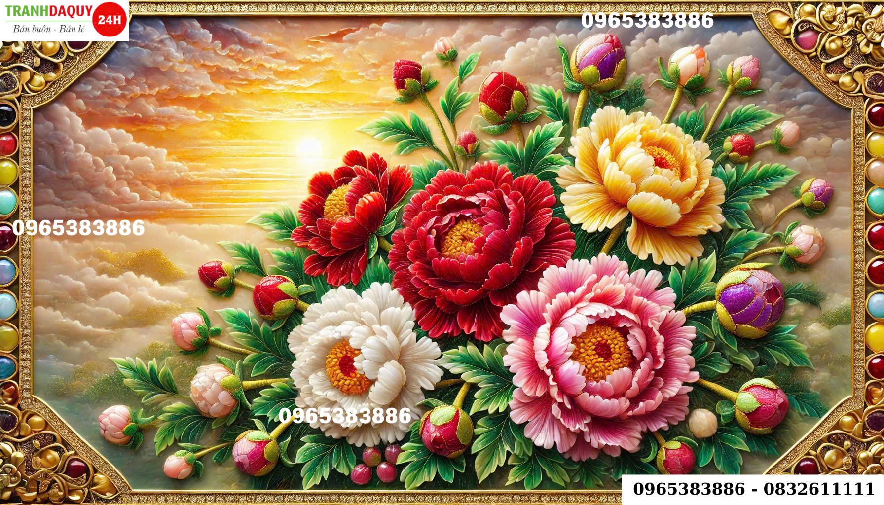 Tranh đá quý hoa mẫu đơn cao cấp MD02