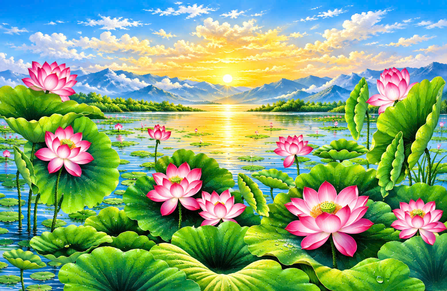 Tranh đầm sen tuyệt đẹp