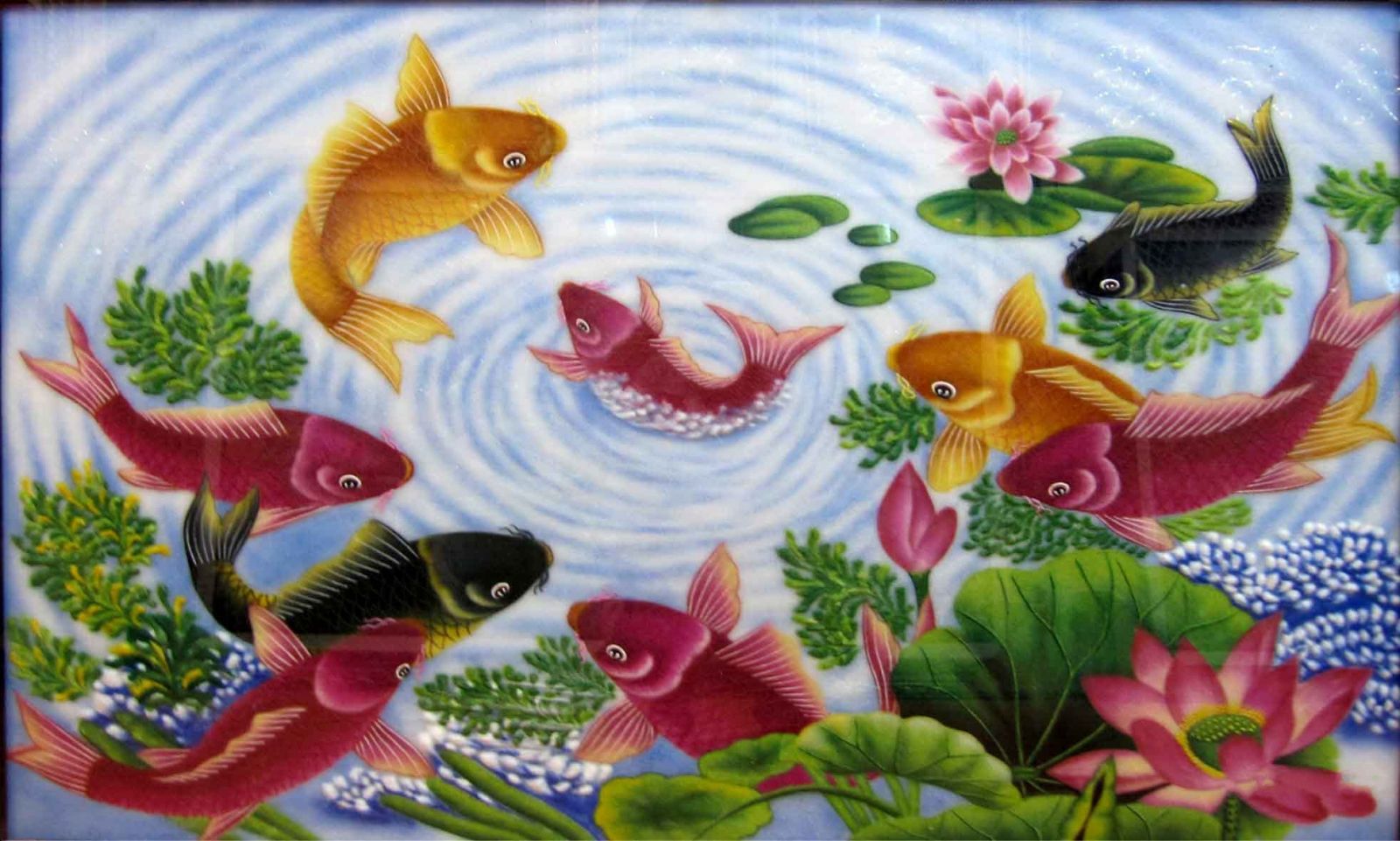 Tranh đá quý cửu ngư quần hội