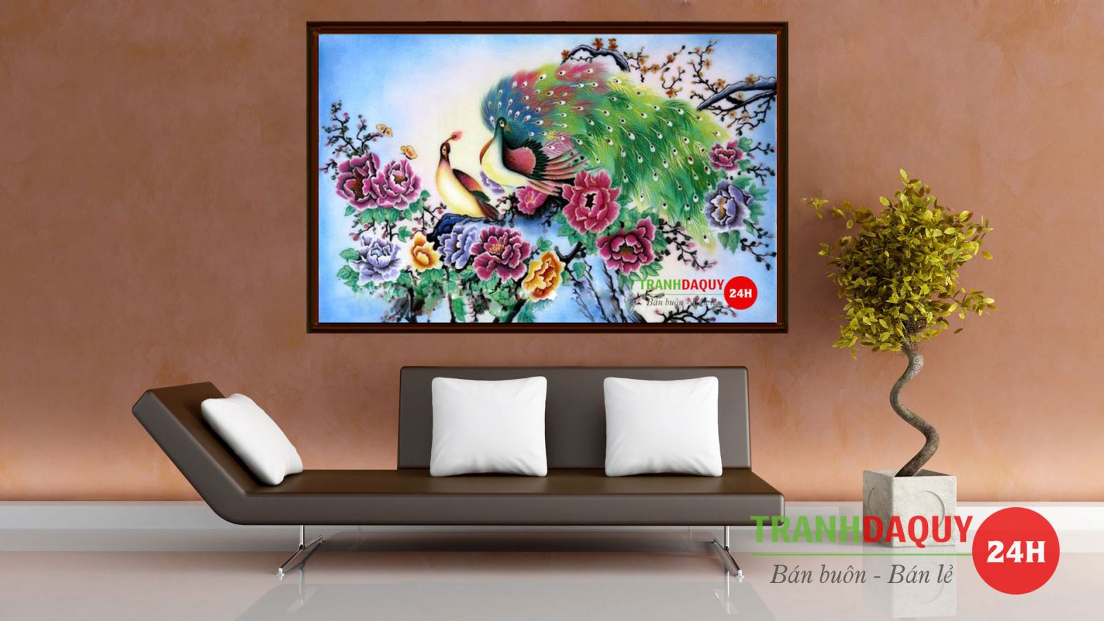 Tranh đá quý đôi công uyên ương