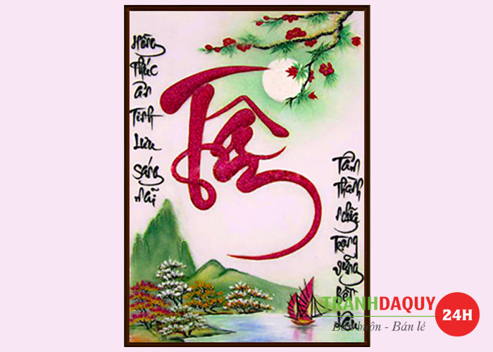 Tranh đá quý chữ tâm T345