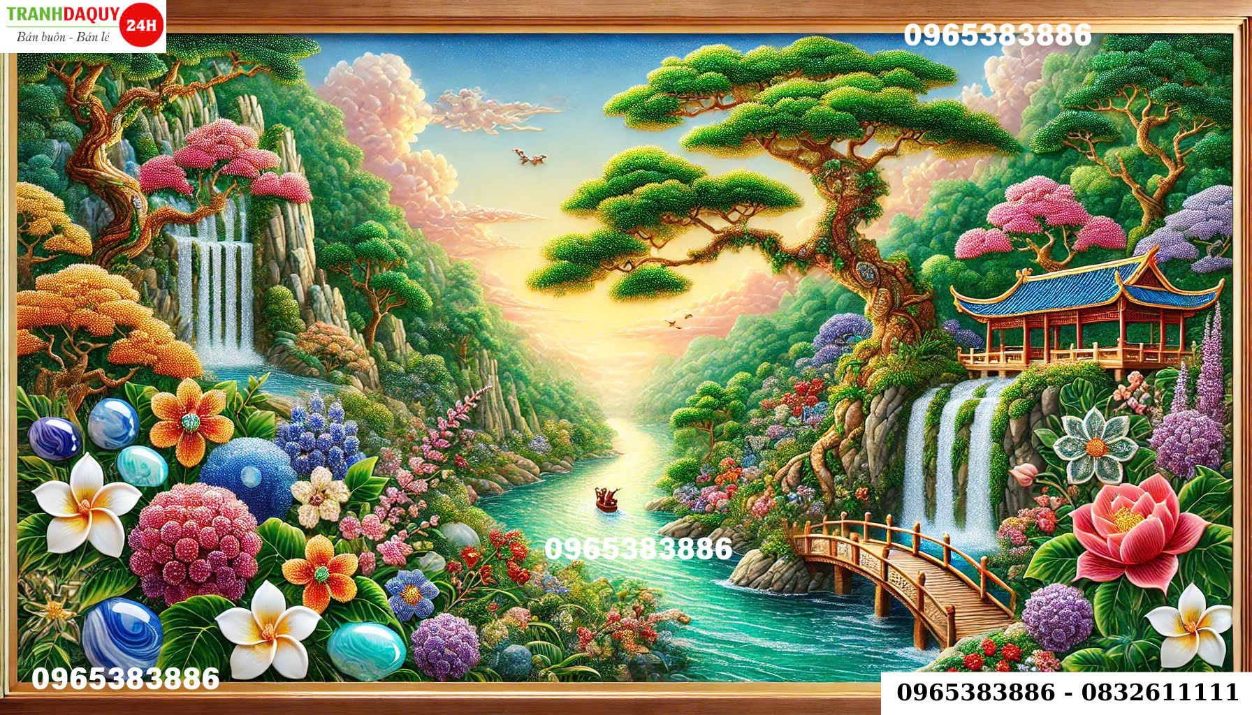 Tranh đá quý sơn thủy hữu tình đẹp nhất V15