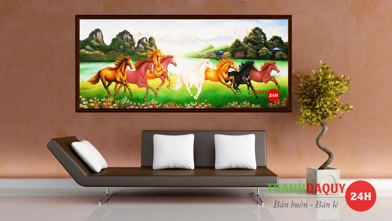 Tranh đá quý bát mã truy phong